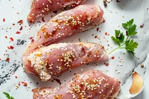 Poulet caramélisé au miel et sésame, sauce soja et ail