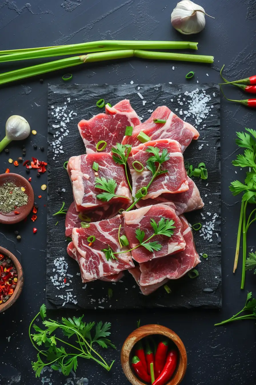 Porc émincé à la sauce soja et au lait de coco, parfumé à la citronnelle et à la coriandre
