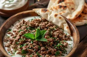 Délice d'agneau haché au cumin et yaourt dans un pain pita mentholé