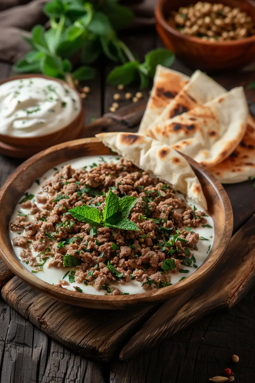 Délice d'agneau haché au cumin et yaourt dans un pain pita mentholé