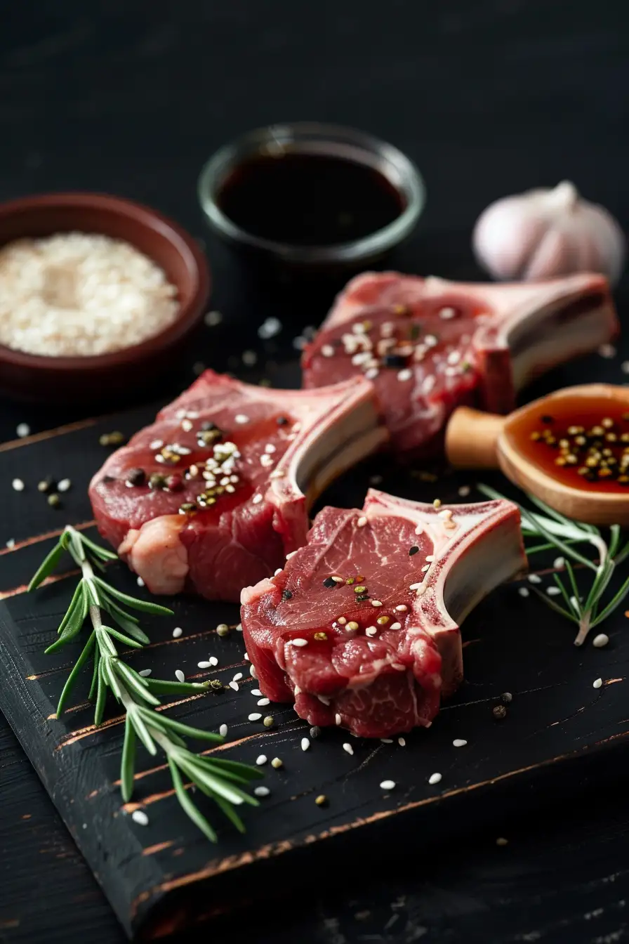 Agneau caramélisé au miel et sésame, sauce soja et ail