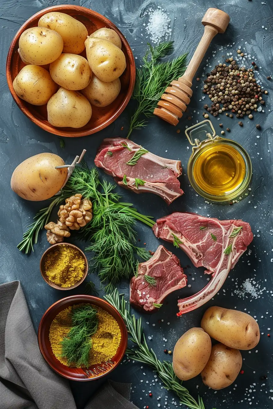 Agneau miel-moutarde et pommes de terre à l'aneth