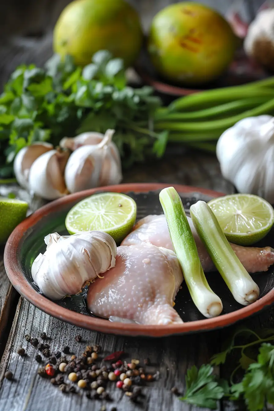 Poulet aux saveurs d'ail et de citron vert épicé au cumin et à la coriandre