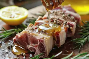 Agneau rôti au miel et moutarde, parfumé au romarin et citron