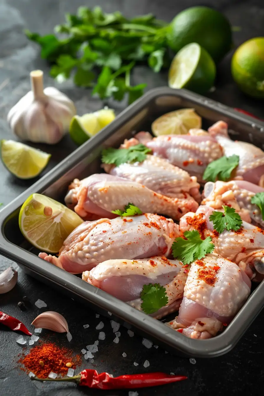 Poulet épicé au paprika et citron vert, parfumé à l'ail et à la coriandre