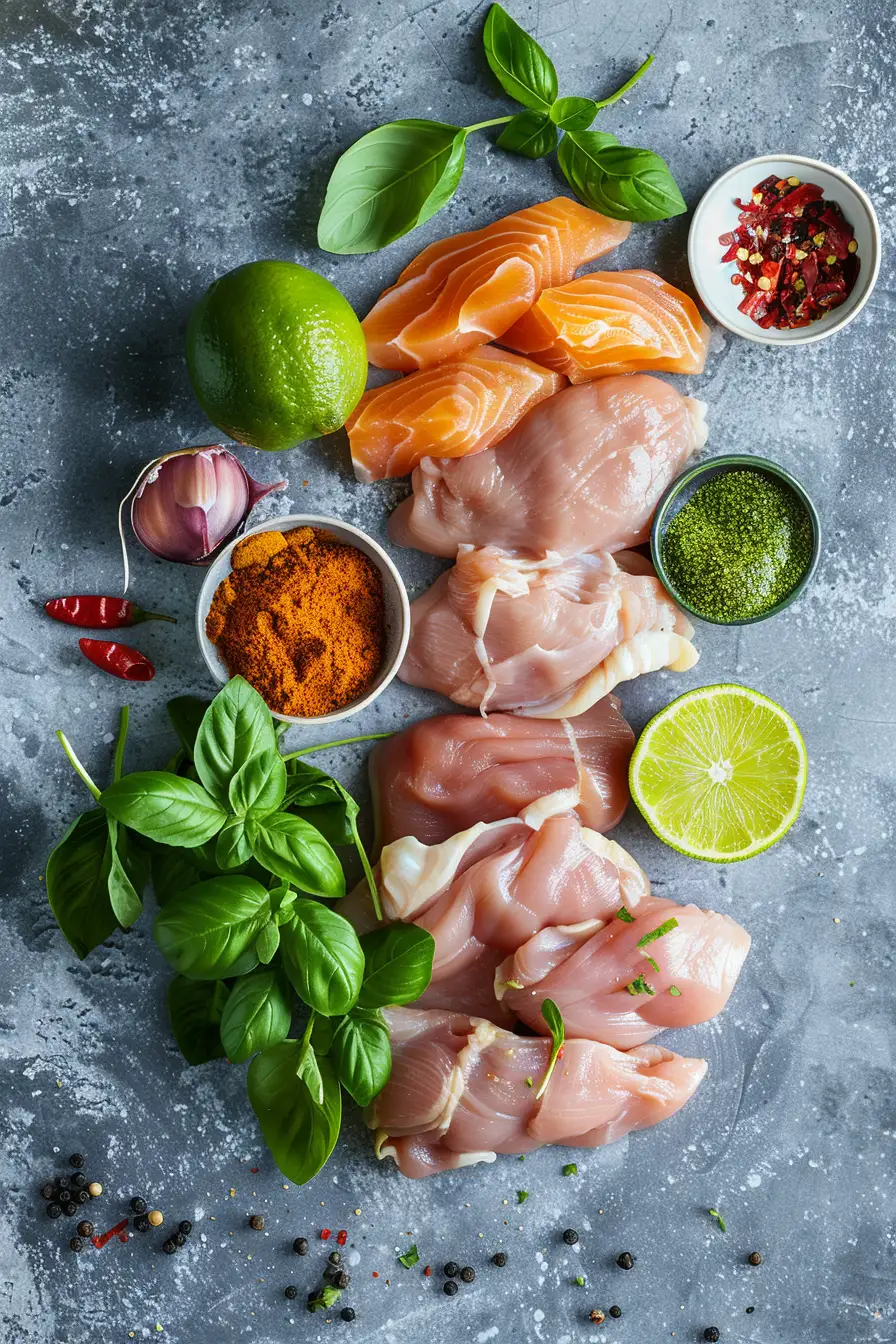 Dinde exotique au lait de coco et curry rouge, parfumée au basilic thaï et citron vert