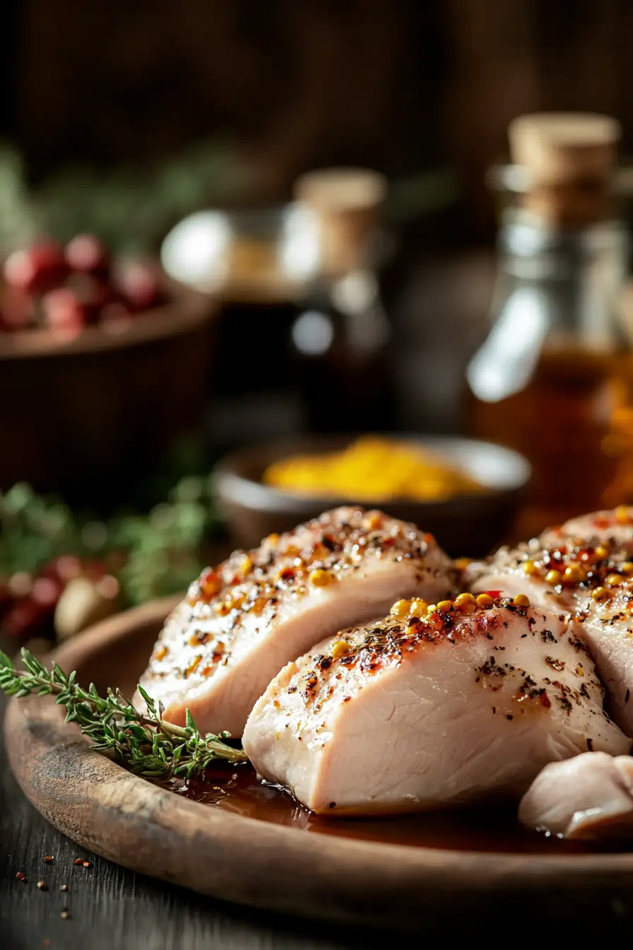 Dinde savoureuse au miel et à la moutarde avec une touche de Worcestershire et de thym