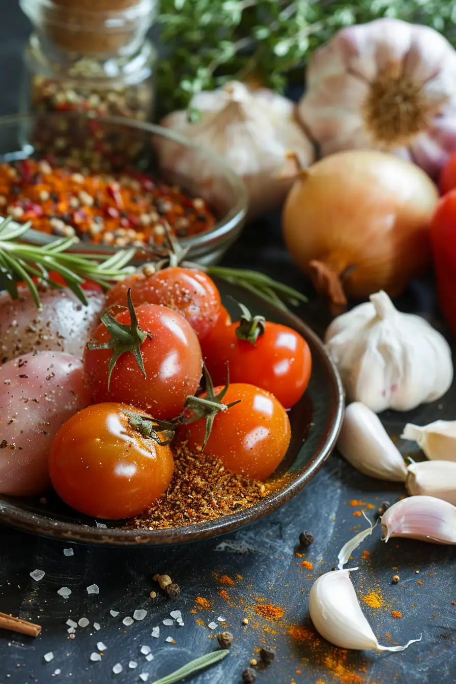 Dinde aux épices berbères et son lit de tomates et d'oignons