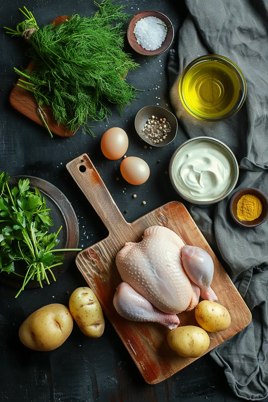 Poulet crémeux à la moutarde et aneth, accompagné de pommes de terre fondantes
