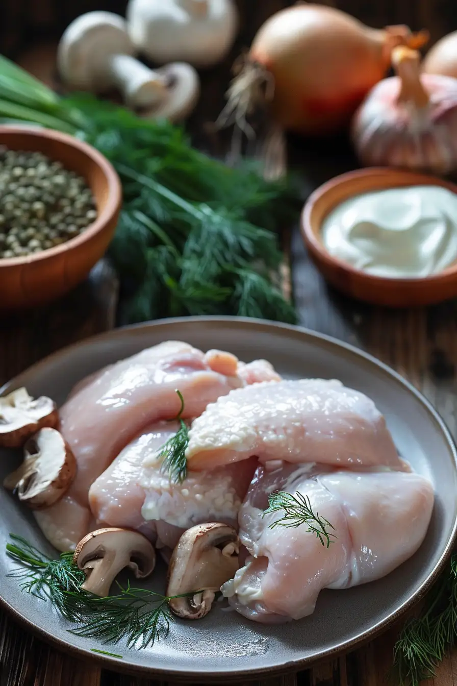Poulet crémeux aux champignons et aneth