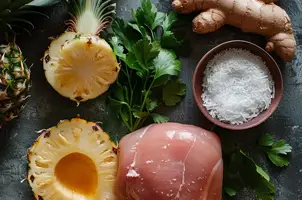 Dinde exotique au lait de coco et ananas parfumée au gingembre et coriandre
