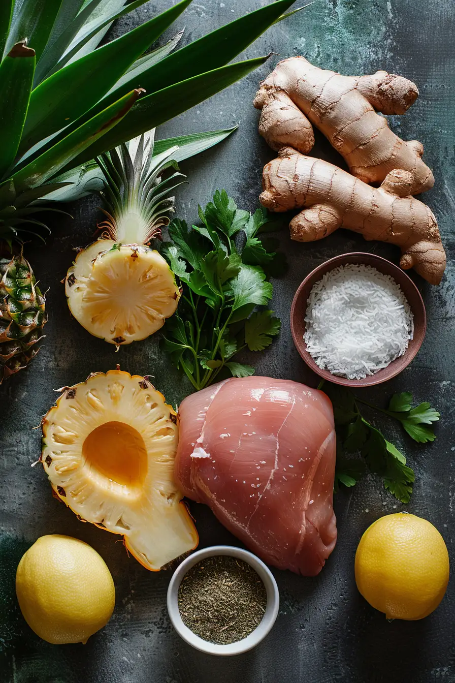 Dinde exotique au lait de coco et ananas parfumée au gingembre et coriandre