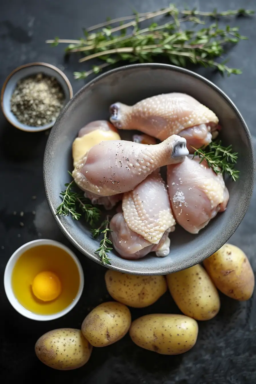 Poulet miel-moutarde et pommes de terre au thym