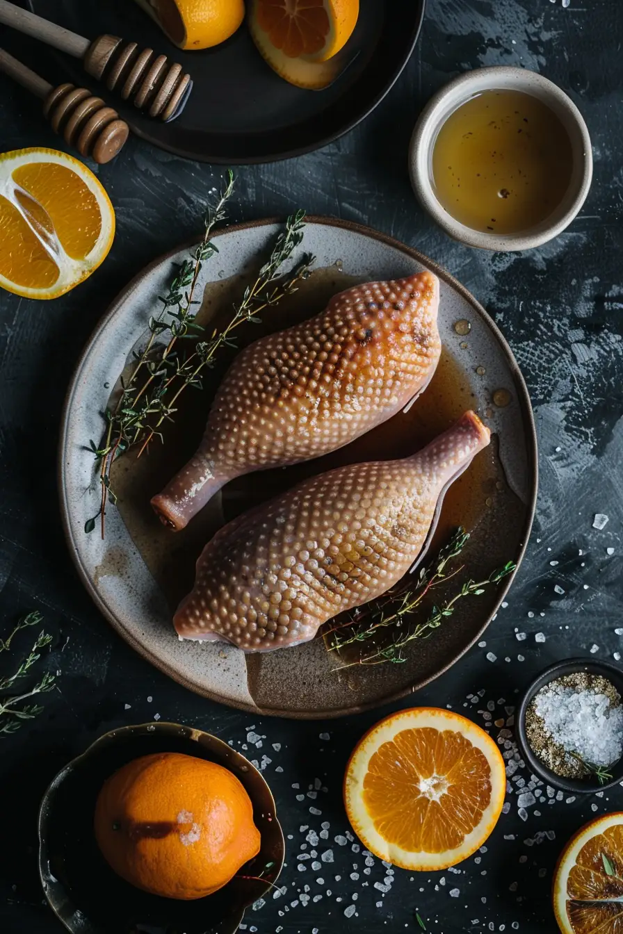 Canard rôti au miel et au thym, parfumé à l'orange