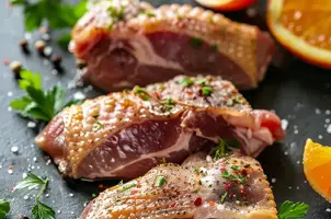 Canard rôti au miel et aux épices, parfumé à l'orange et à la coriandre