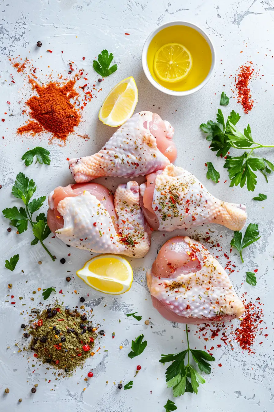 Poulet aux épices peri-peri, miel et citron, parfumé à la coriandre