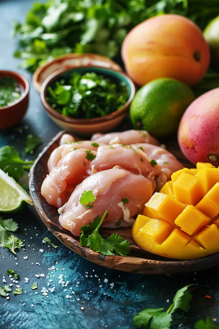 Poulet au lait de coco et curry rouge, mangue et coriandre en harmonie