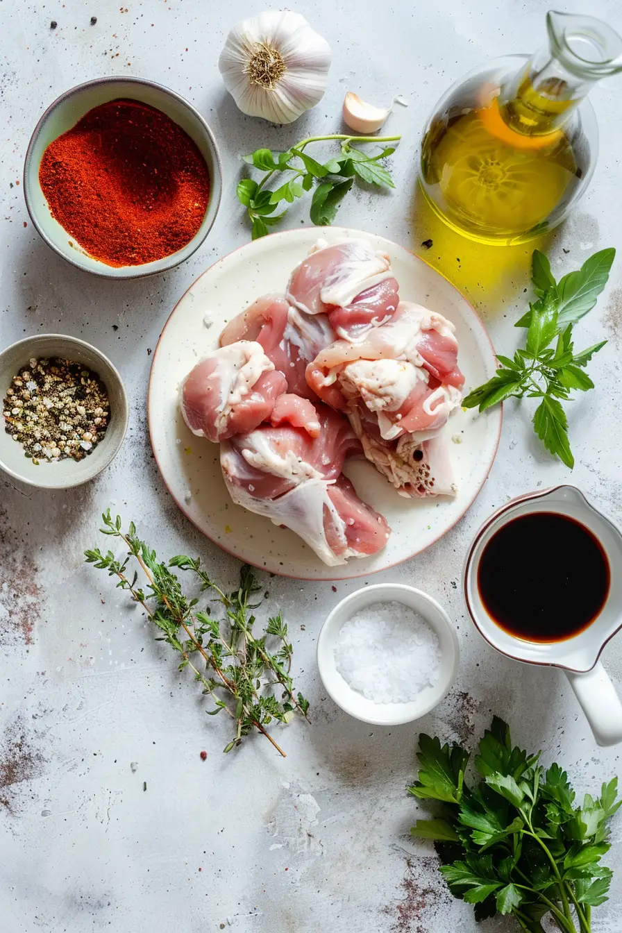 Délice de lapin à l'ail et au paprika, parfumé au vin blanc et à l'huile d'olive