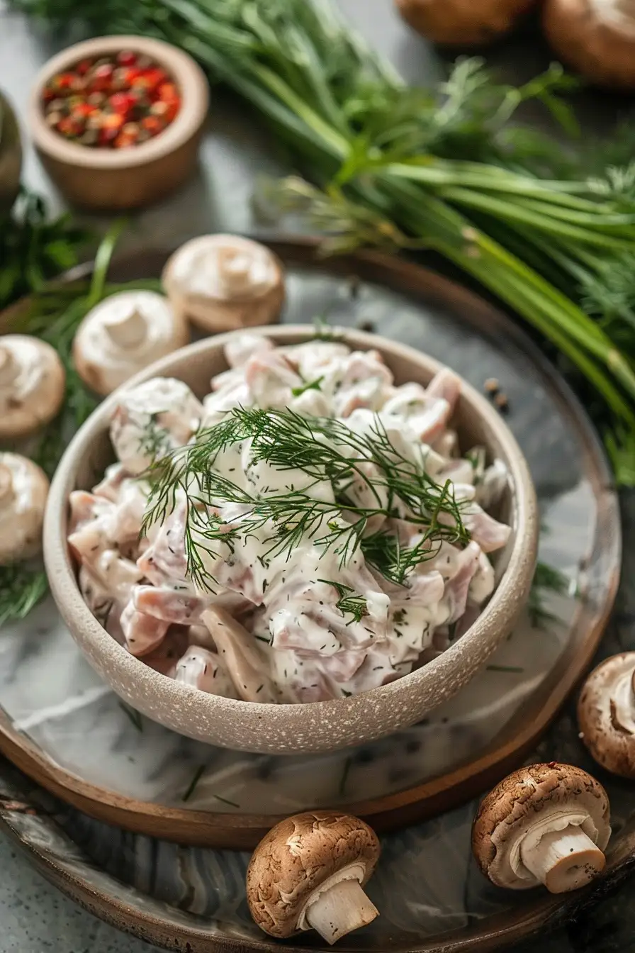 Lapin à la crème fraîche, champignons et vodka parfumé à l'aneth