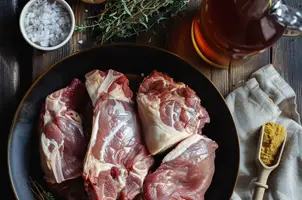 Lapin mijoté à la bière brune et moutarde de Dijon, parfumé au thym et oignons