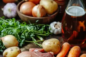 Lapin mijoté à la bière brune avec pommes de terre et carottes