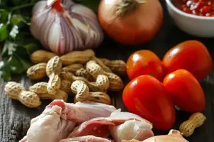 Lapin aux arachides, oignons et tomates épicées
