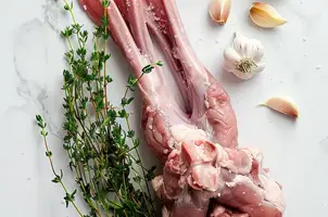Lapin caramélisé au sirop d'érable et moutarde de Dijon, parfumé à l'ail et au thym