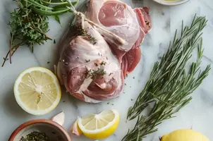 Lapin au cumin, ail et citron à l'huile d'olive
