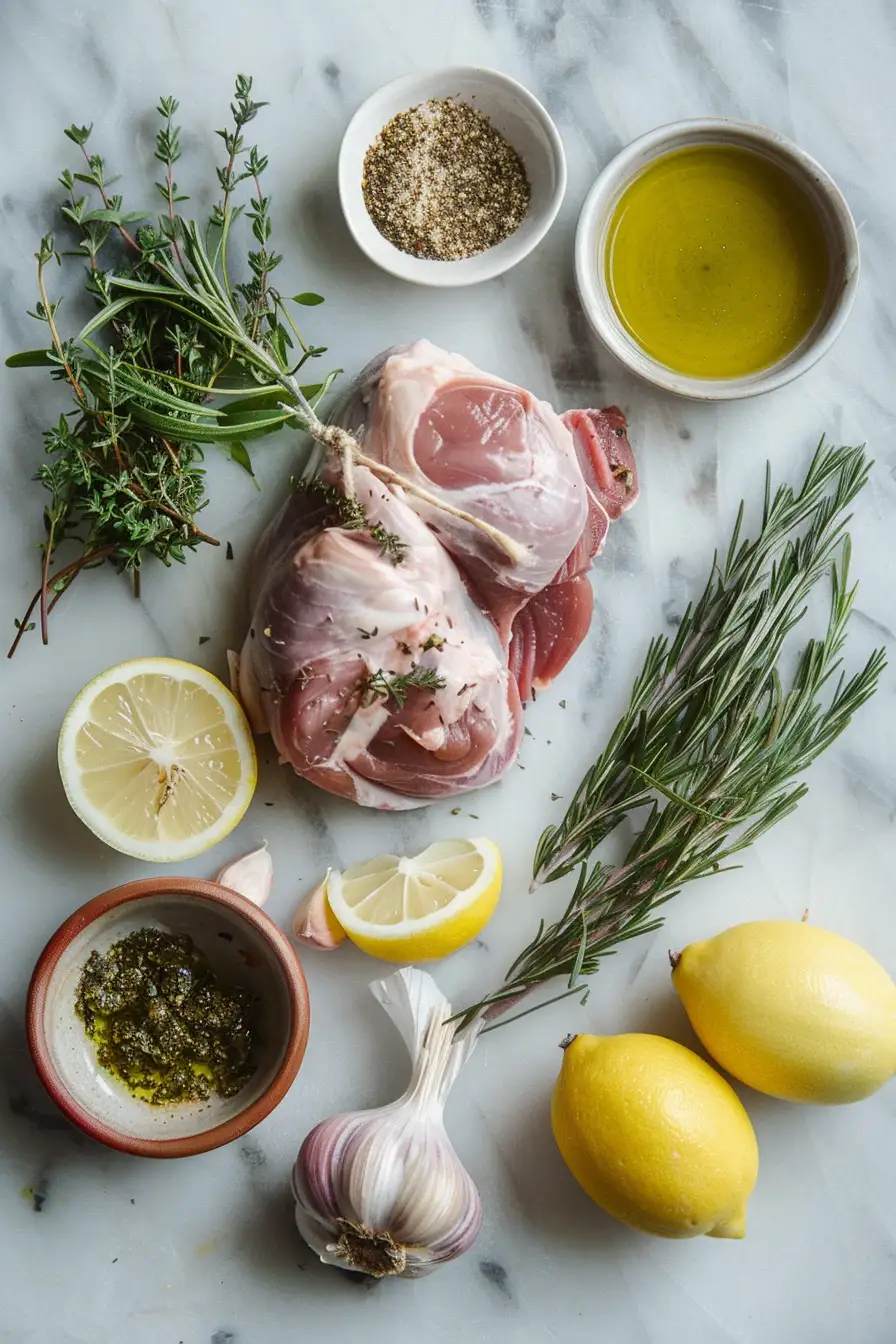 Lapin au cumin, ail et citron à l'huile d'olive