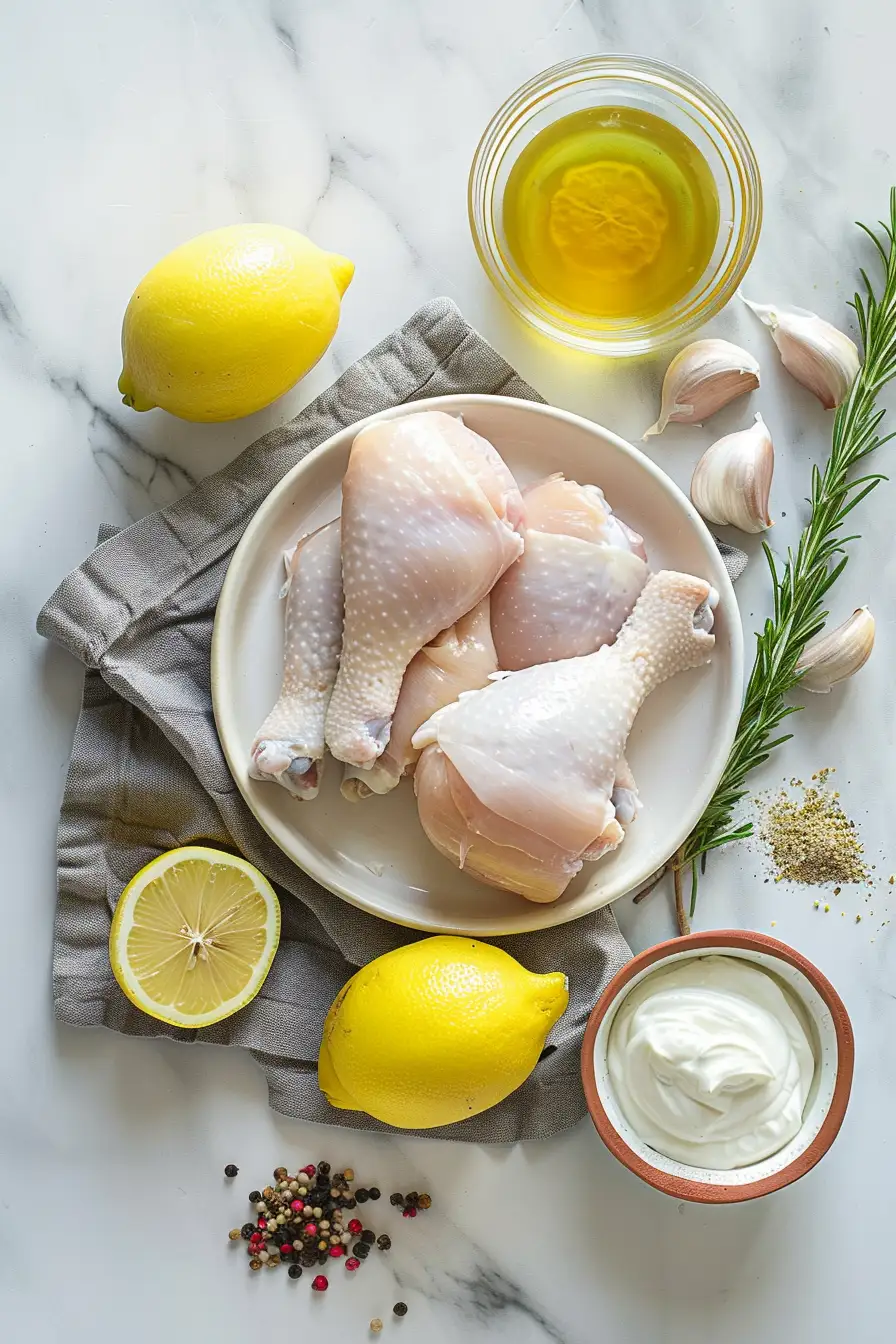 Poulet mariné au cumin et yaourt, éclats d'ail et zeste de citron