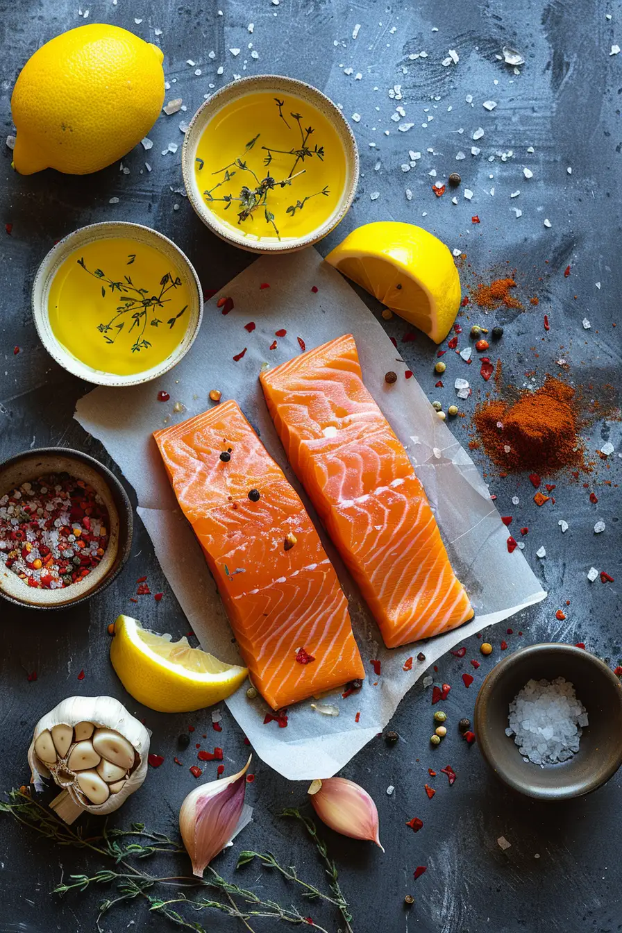 Saumon épicé au peri-peri, citron et ail à l'huile d'olive