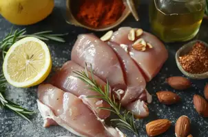 Poulet aux épices ras el hanout, miel et amandes croquantes