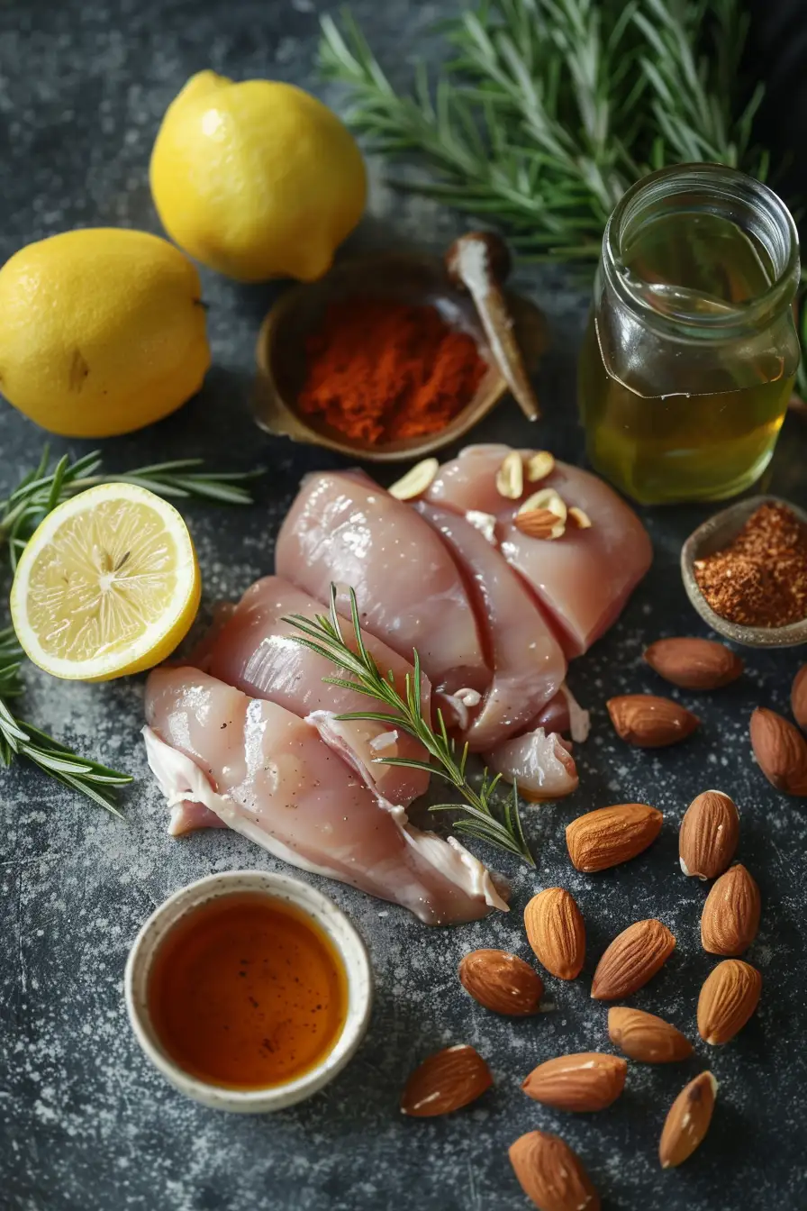 Poulet aux épices ras el hanout, miel et amandes croquantes