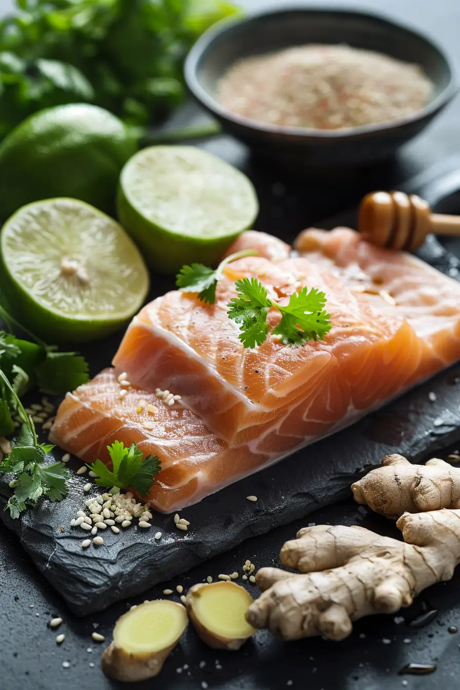 Saumon au miel de Manuka, citron vert et gingembre frais, parfumé à la coriandre