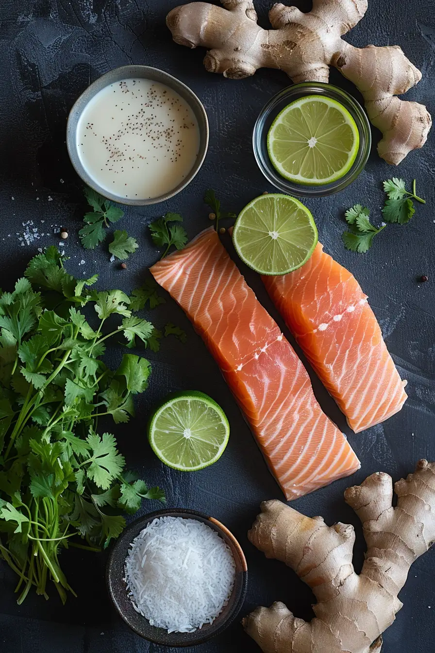 Saumon exotique au lait de coco, citron vert et gingembre