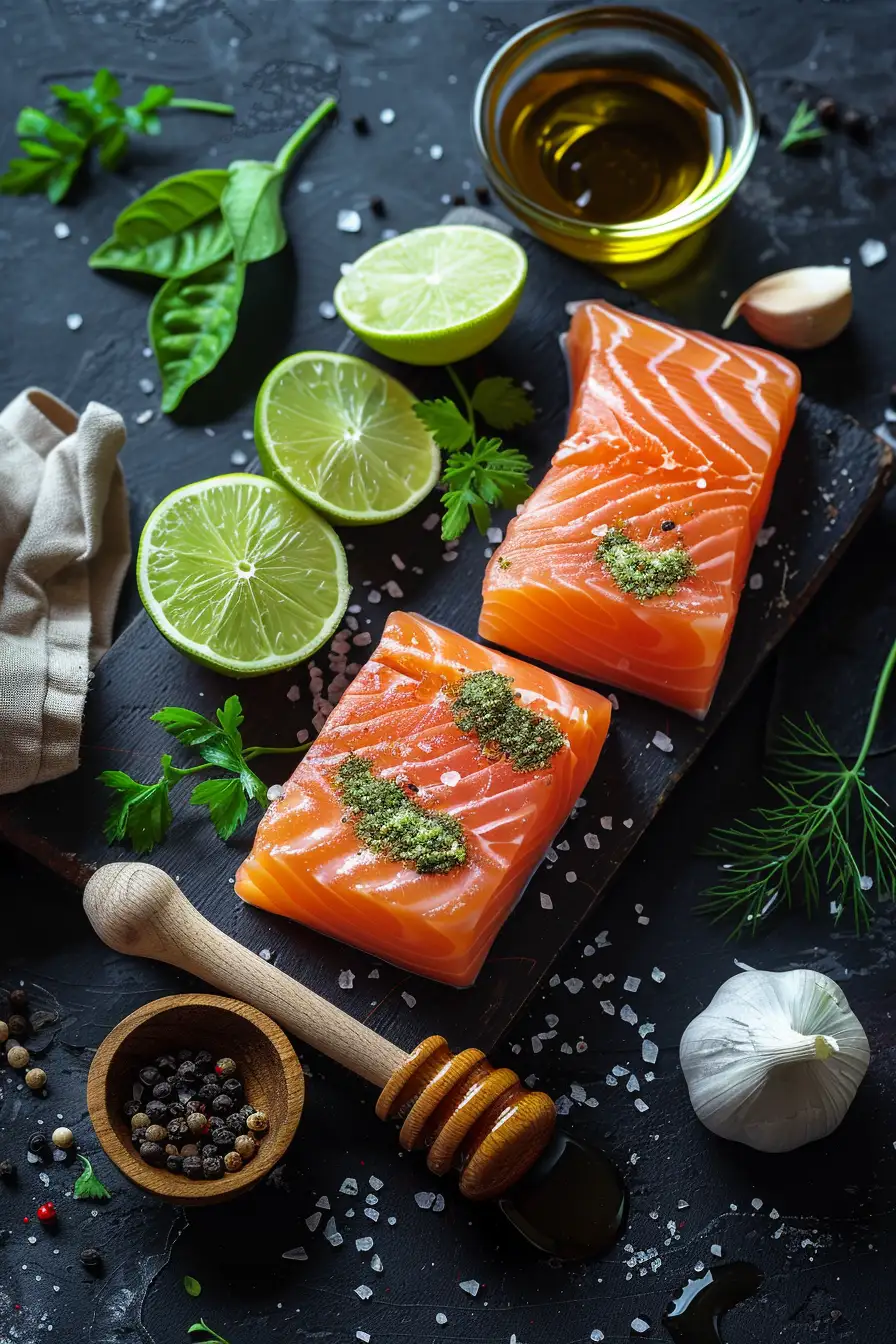Saumon mariné au citron vert, piment de la Jamaïque et miel