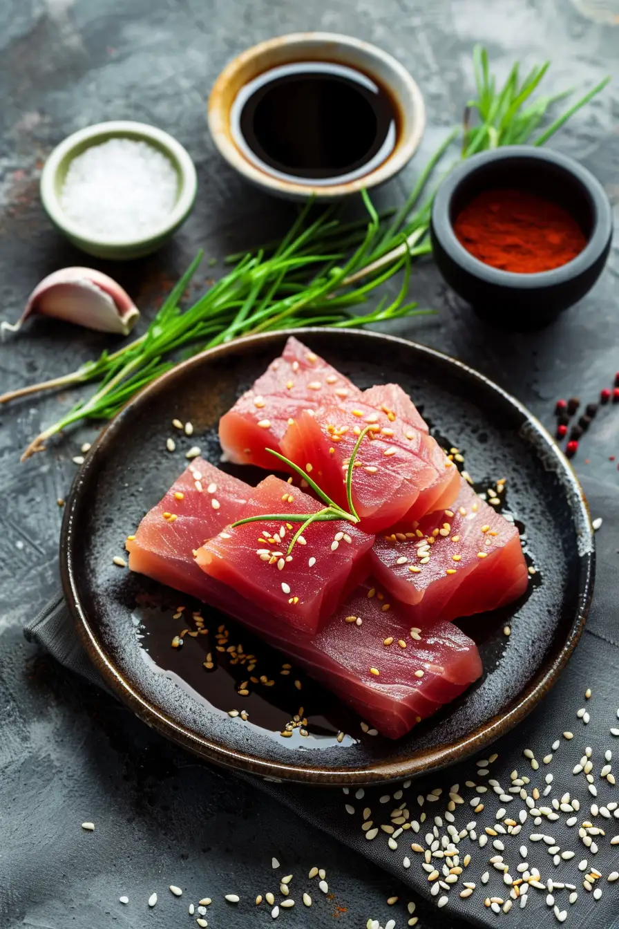 Délice de thon mariné à la sauce soja et sésame