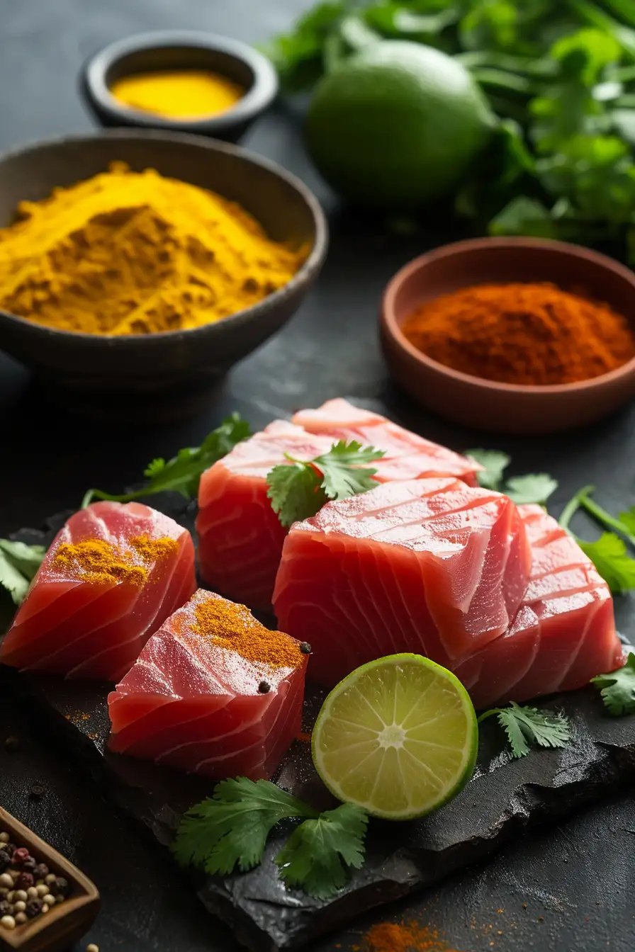 Délice de thon au yaourt et curry, parfumé au citron vert et coriandre fraîche