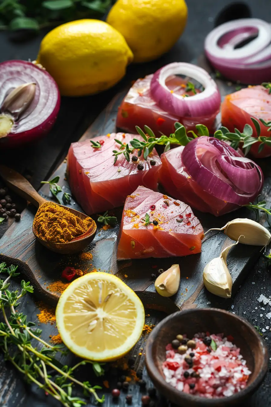 Thon épicé au berbere avec oignon rouge et citron