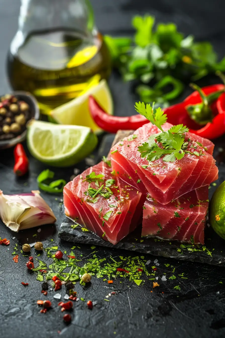 Délice de thon au citron vert, coriandre et piment rouge