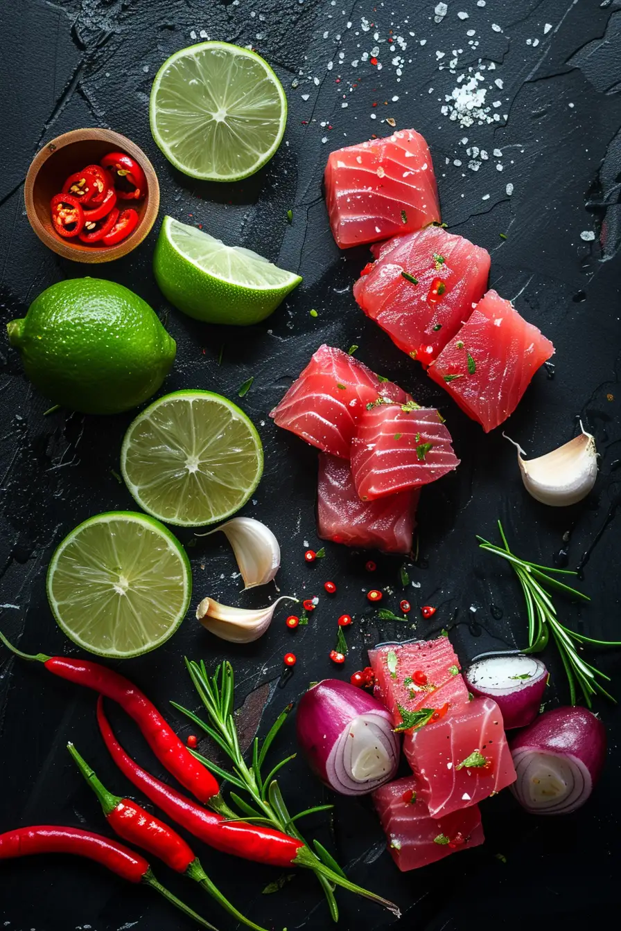 Délice de thon au citron vert et piment avec ail et oignon