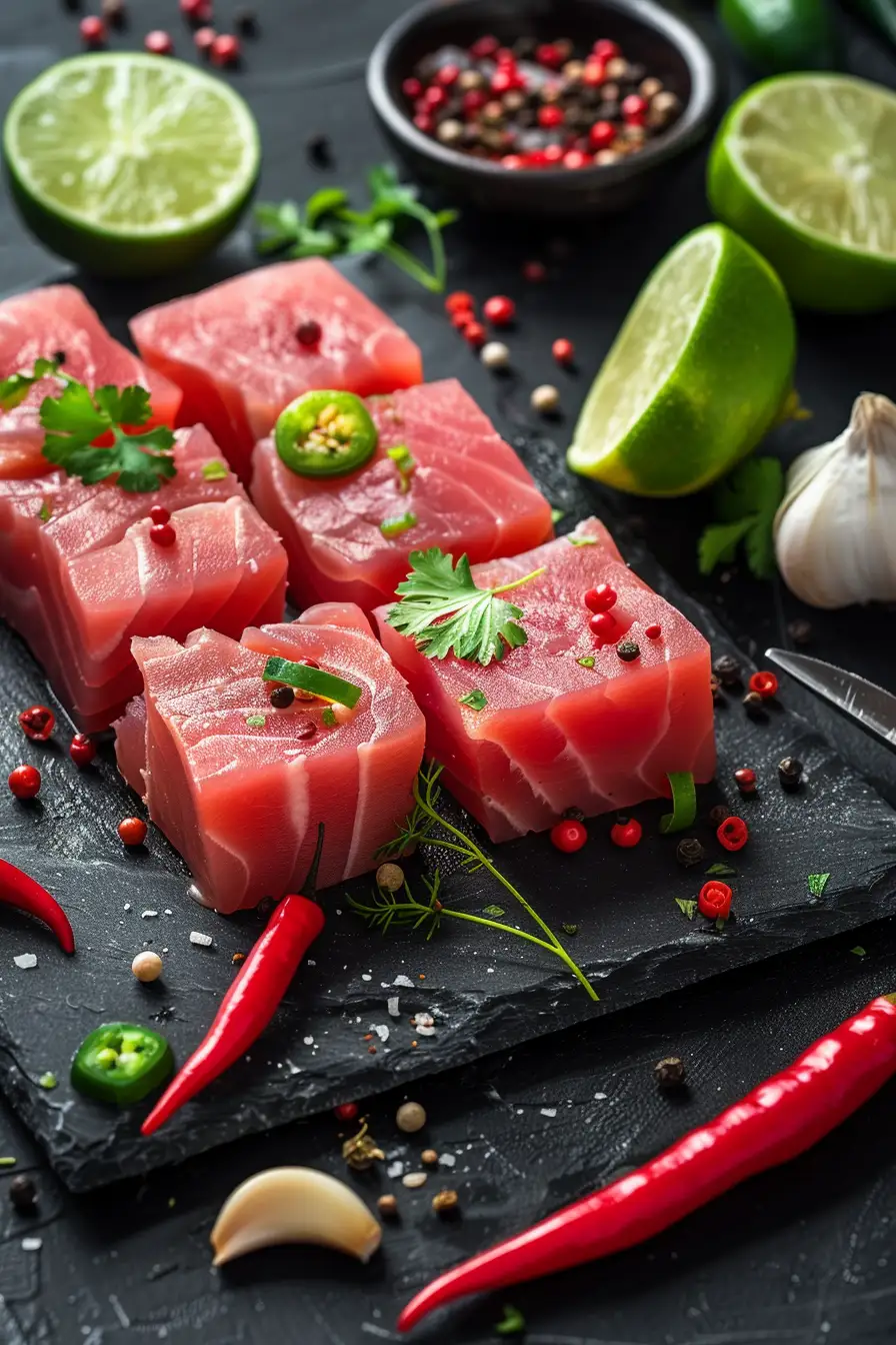 Délice de thon au citron vert et piment rouge, parfumé à l'ail et coriandre