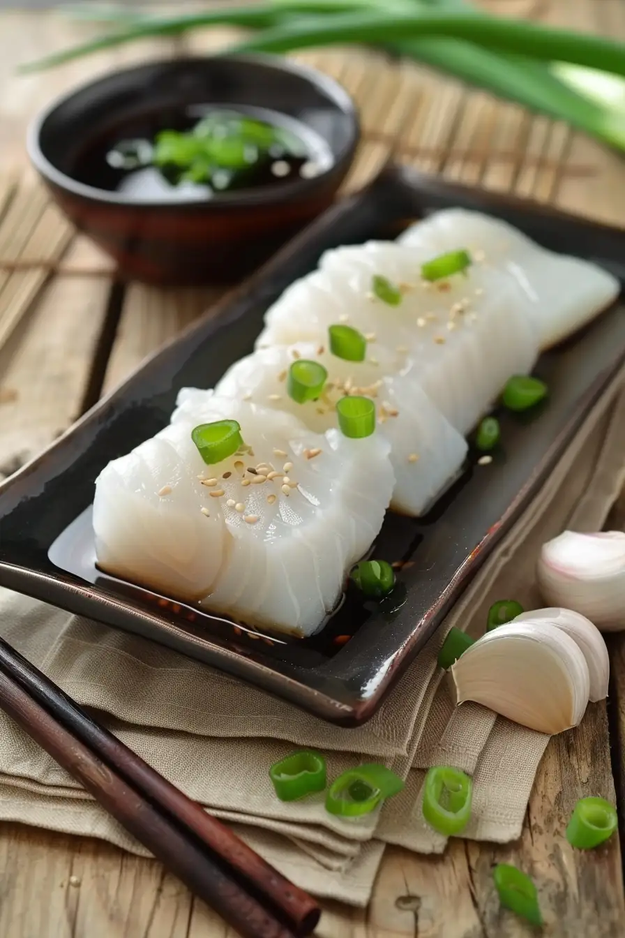 Délice de morue à la sauce soja, gingembre et oignons verts