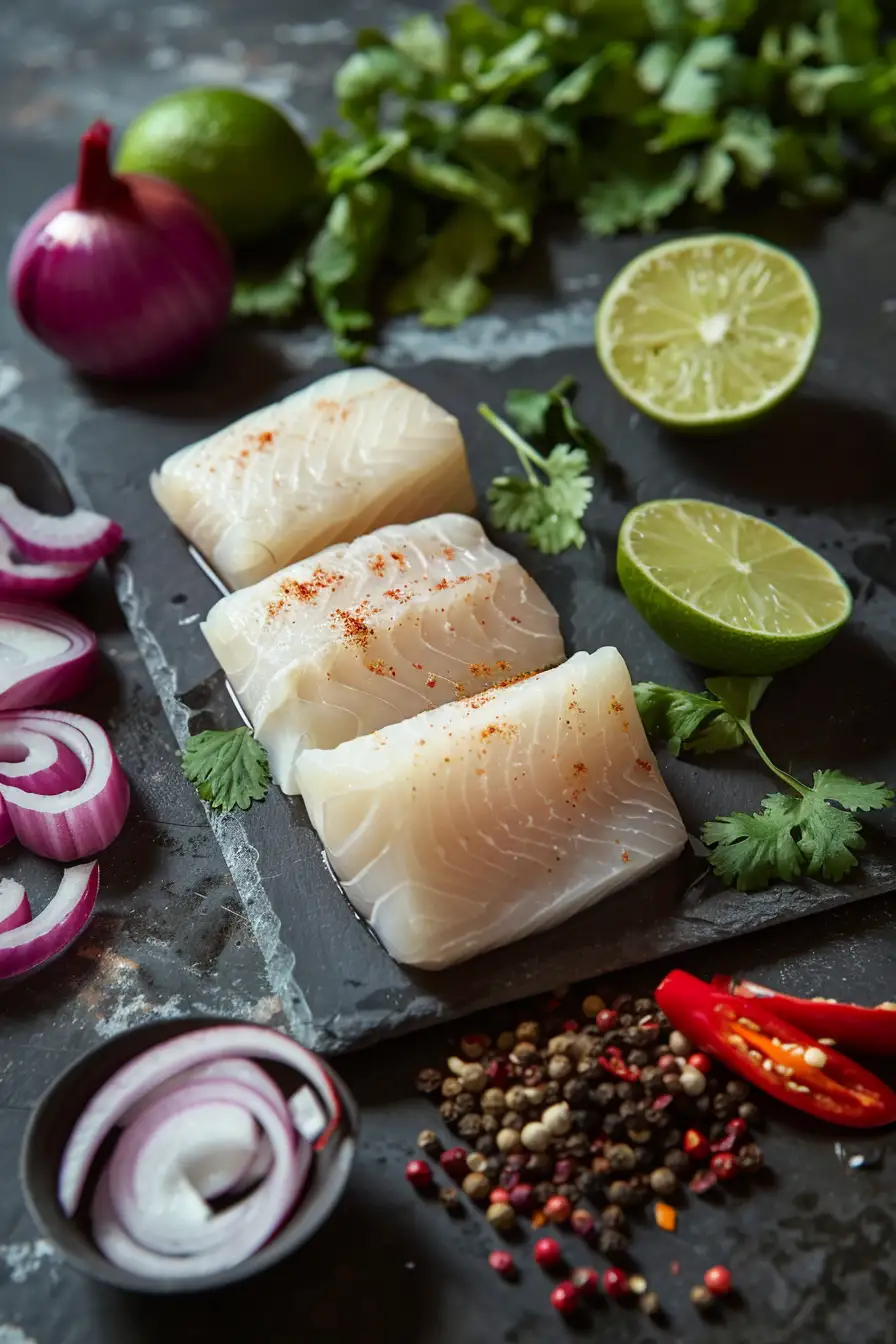 Délice de morue au citron vert, piment rouge et coriandre