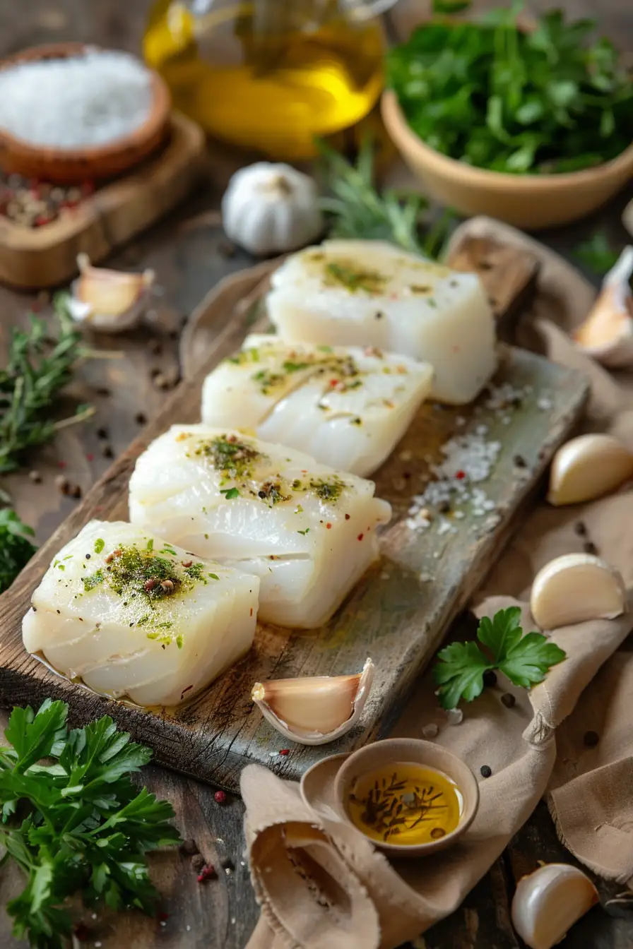 Délice de morue aux pommes de terre et persillade à l'huile d'olive