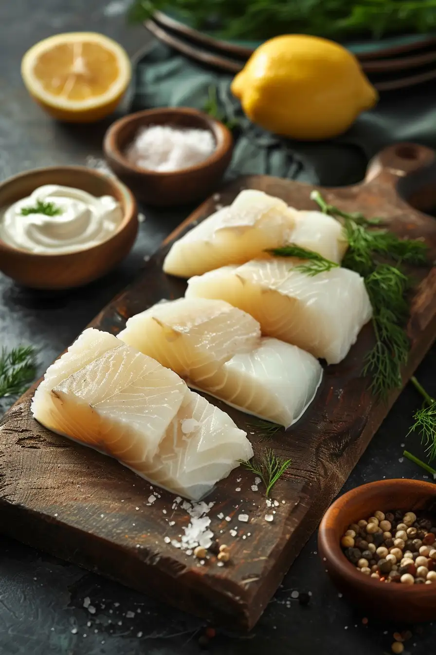 Délice de morue à la crème fraîche, pommes de terre et aneth au citron