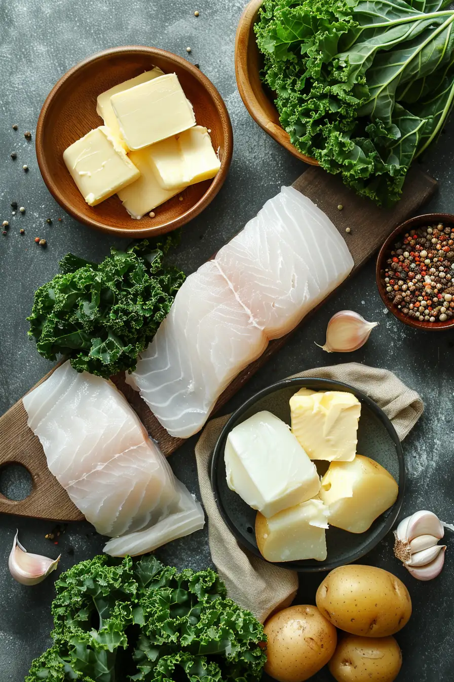 Délice de morue aux pommes de terre et chou frisé à l'ail beurré