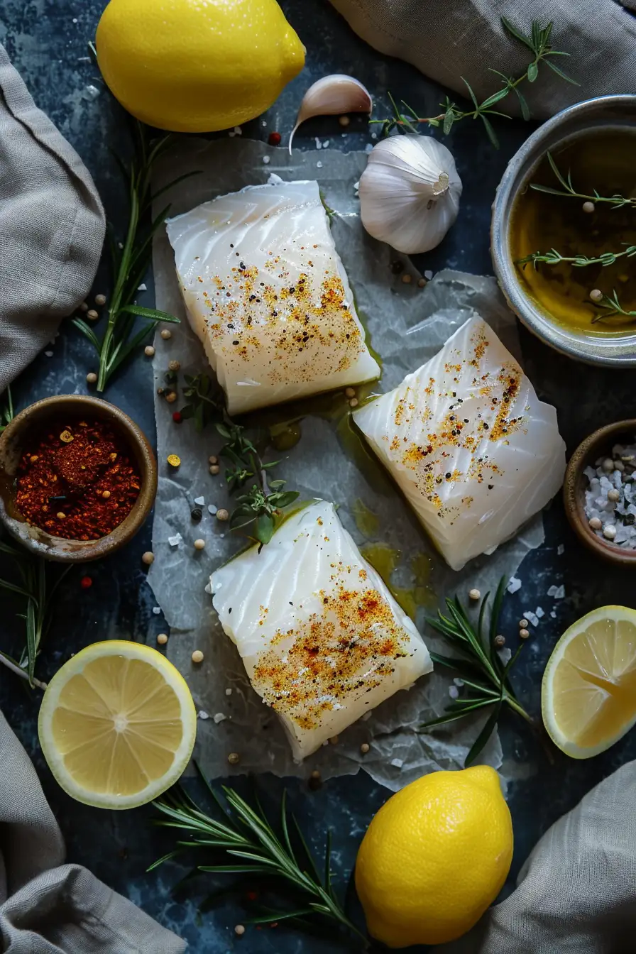 Délice de morue au berbere, ail et citron à l'huile d'olive