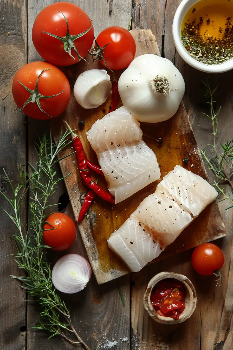 Délice de morue à l'huile de palme et aux tomates épicées