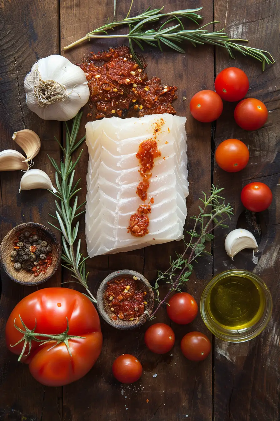 Délice de morue aux tomates et à l'ail, relevé à la harissa